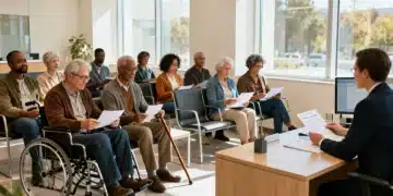 Individuals seeking Social Security Disability Insurance benefits in a waiting room