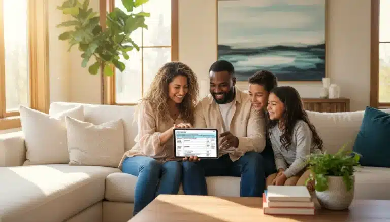 American family reviewing EITC tax forms on a tablet