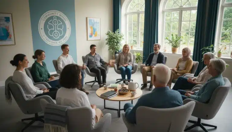 Diverse group in supportive mental health session