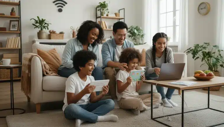 Family enjoying affordable internet access at home in the US