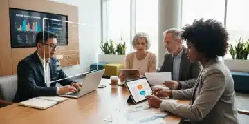 Diverse individuals reviewing health insurance documents and digital information for 2026 open enrollment.