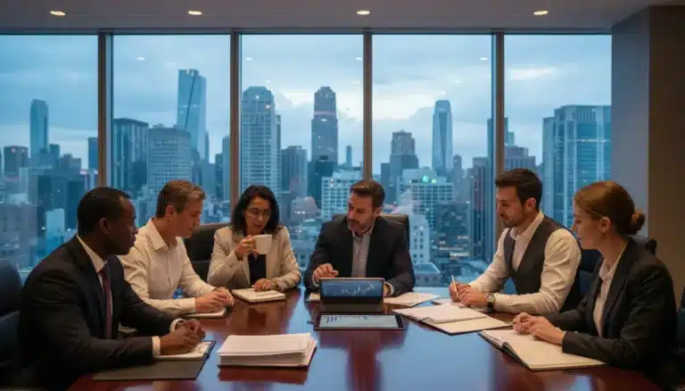 High-net-worth individuals discussing estate tax planning documents for 2026