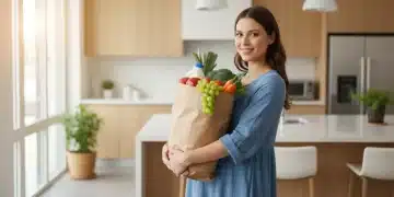 Expectant mother holding healthy groceries, representing new WIC food packages