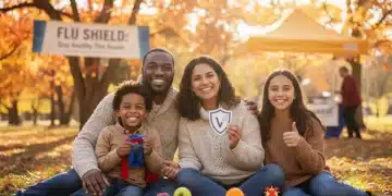 Happy family enjoying autumn, symbolizing flu season protection