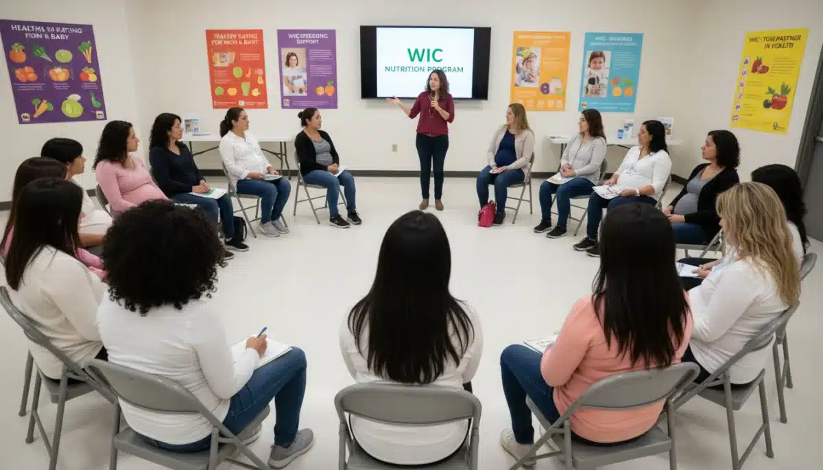 Diverse expectant mothers attending a WIC information session