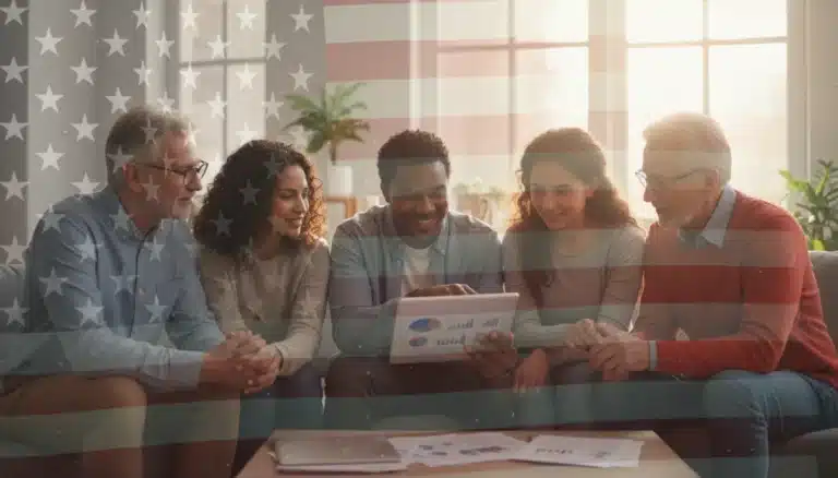 Families and individuals reviewing American Rescue Plan benefits on a tablet