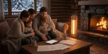 Family reading LIHEAP application documents in a warm home during winter