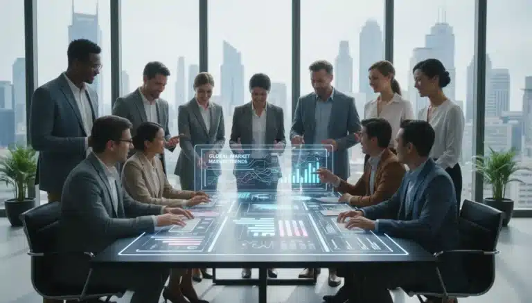 Professionals collaborating in a modern office, representing future job market success